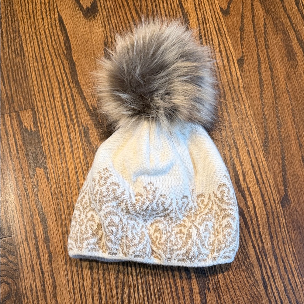 Stylish Cream and Brown Pom-Pom Beanie